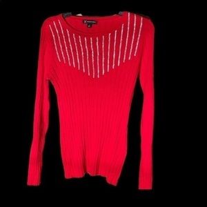 INC Women's Sweater Red Size M Pullover Rhinestone Crewneck $69